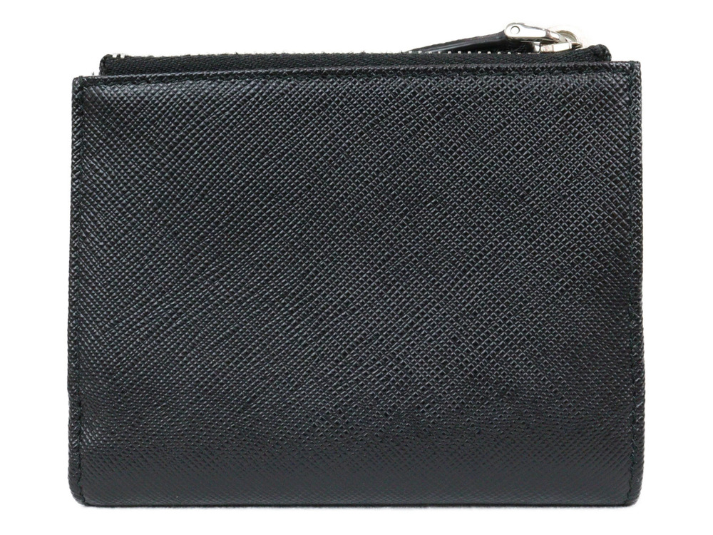 Prada Triangle Wallet Compact fold Black Saffiano Bi Black